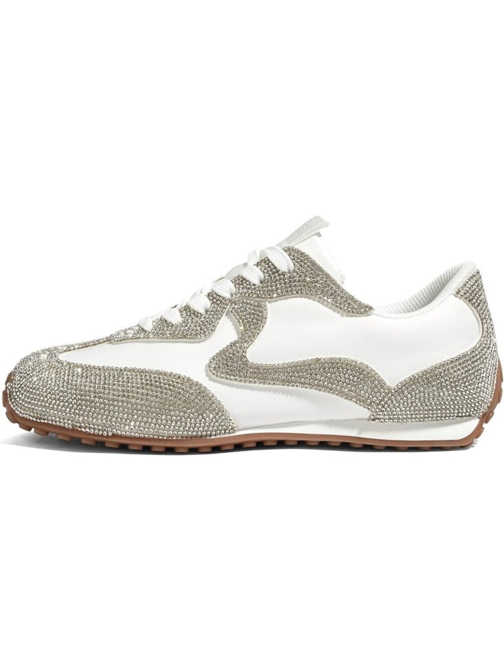 Women's White Rhinestone Sparkly Fashion Low-Heel Shiny Thin Sole Sneakers